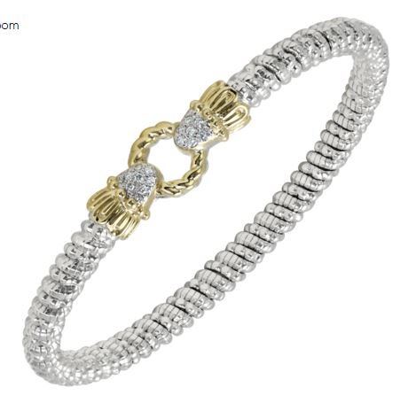 Sterling Silver & 14K Yellow Gold 4mm 0.11cttw Diamond Bangle Bracelet by Vahan