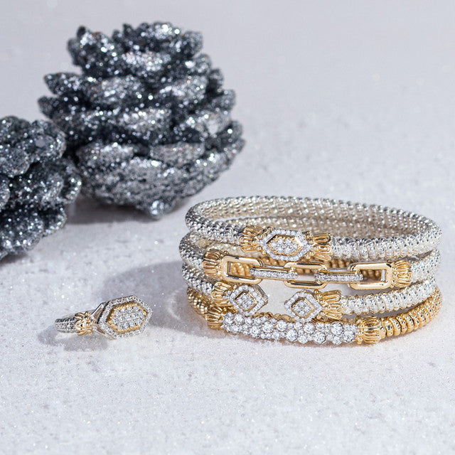 Sterling Silver & Yellow Gold Diamond Open Band Bracelet by VAHAN