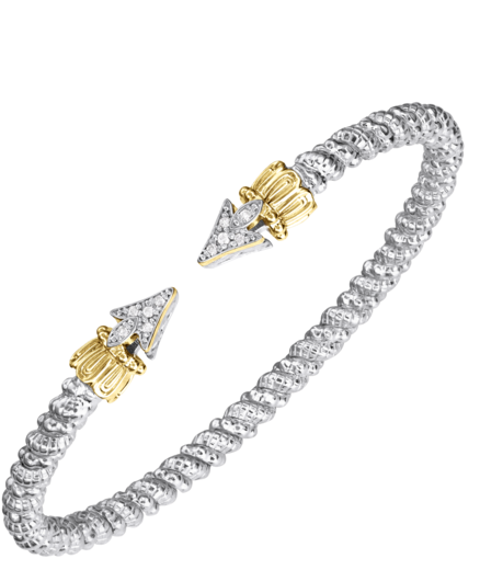 Sterling Silver & 14K Yellow Gold 3mm 0.08cttw Diamond Open Band Bracelet by Vahan