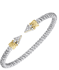 Sterling Silver & 14K Yellow Gold 3mm 0.08cttw Diamond Open Band Bracelet by Vahan