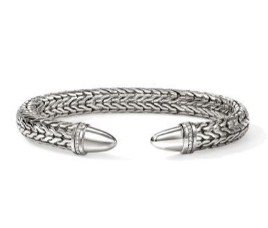 Spear 50 Silver 0.25cttw Treated Black Diamond Pave 8.9mm Flex Cuff by John Hardy