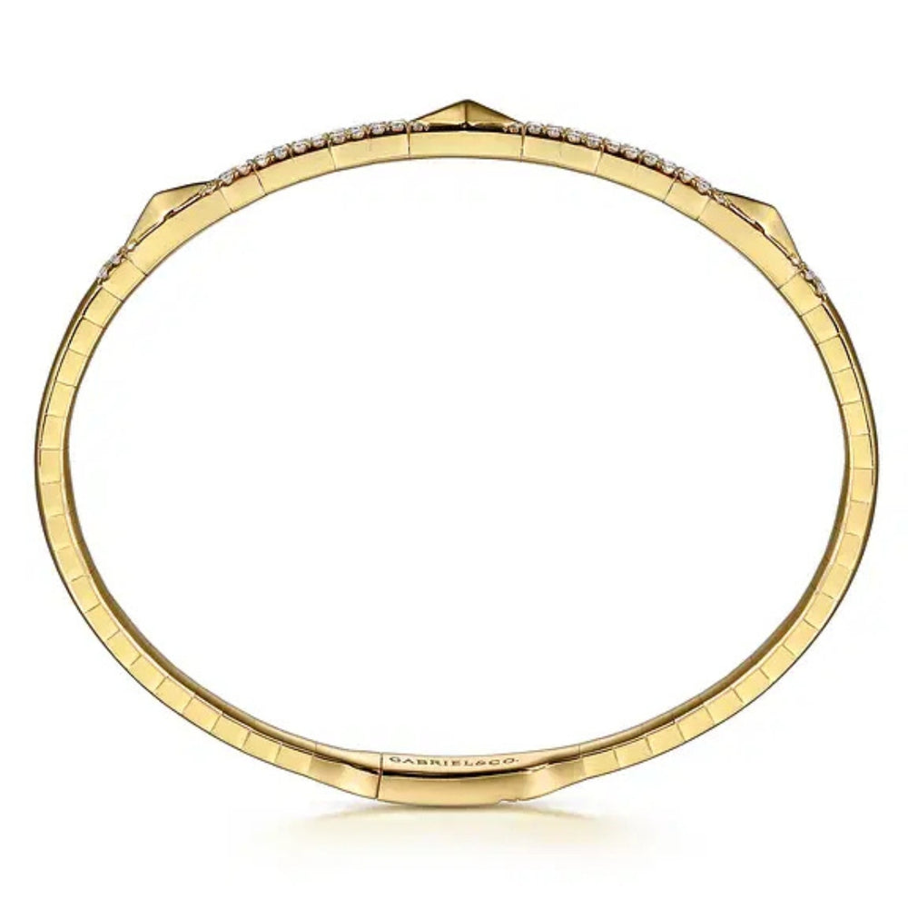 14K Yellow Gold Diamond Bangle with Pyramid Rhombus Stations