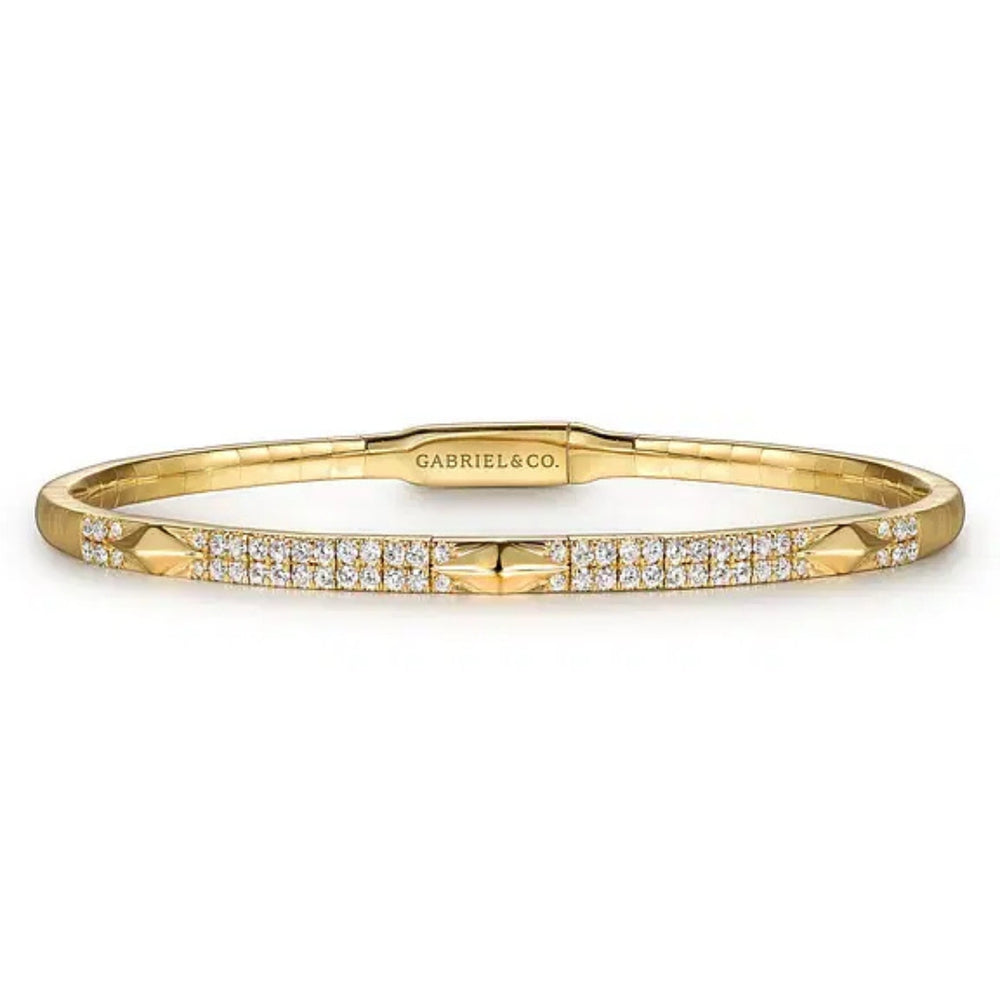 14K Yellow Gold Diamond Bangle with Pyramid Rhombus Stations