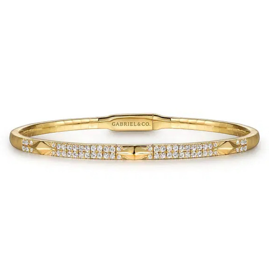 14K Yellow Gold Diamond Bangle with Pyramid Rhombus Stations