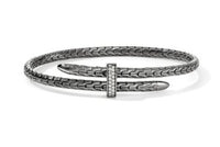 Spear Silver 0.16cttw Diamond Pave Bypass 4mm Flex Cuff with Black Rhodium Sz M by John Hardy