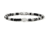 JH Lovestruck Heishi Silver Oval 1ct LAB GROWN Diamond 4mm Treated Black Onyx Beads Bracelet Sz XL by John Hardy