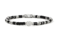 JH Lovestruck Heishi Silver Oval 1ct LAB GROWN Diamond 4mm Treated Black Onyx Beads Bracelet Sz XL by John Hardy