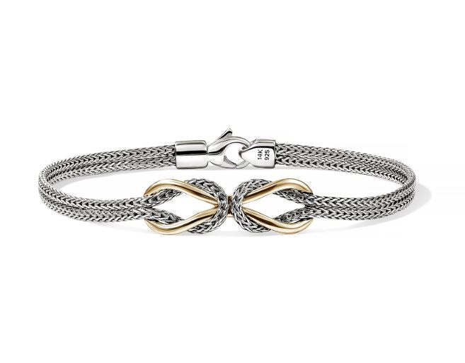 Love Knot Infinite 14K Gold & Silver Station 3.6mm Double Row Bracelet Sz M by John Hardy