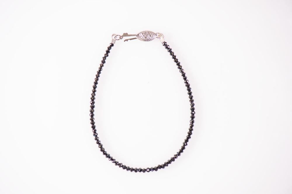 14K White Gold 10.10cttw Black Diamond Bead Bracelet 7"