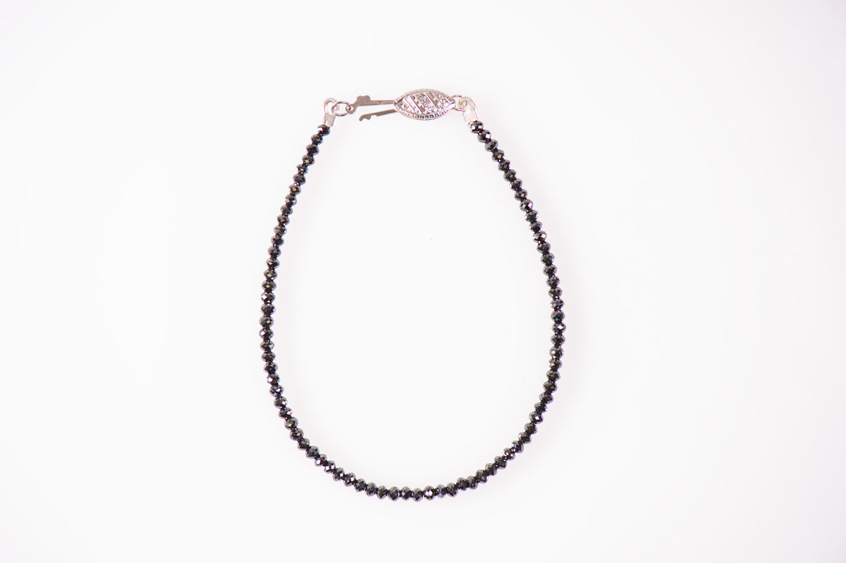 14K White Gold 10.10cttw Black Diamond Bead Bracelet 7"