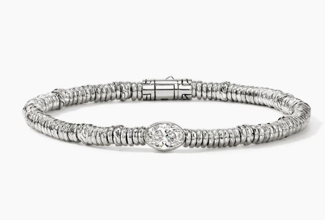 JH Lovestruck Heishi Silver Oval 1.0ct LAB GROWN Diamond with 4mm Rondel Bracelet Sz L