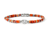 JH Lovestruck Heishi Silver with Oval 1.00ct LAB GROWN Diamond with Orange & Red Spiny Oyster Shell, & Orange Enamel Sz M by John Hardy