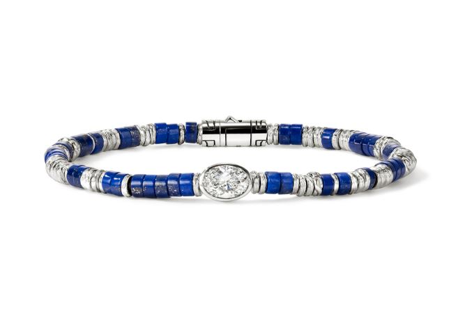 JH Lovestruck Heishi Silver with Oval 1.00ct LAB GROWN Diamond with Lapis Lazuli Bracelet Sz M by John Hardy