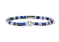 JH Lovestruck Heishi Silver with Oval 1.00ct LAB GROWN Diamond with Lapis Lazuli Bracelet Sz M by John Hardy