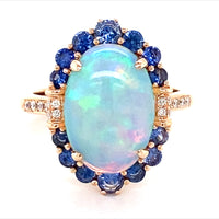 14K Rose Gold 3.54ct Opal, 0.84cttw Sapphire, 0.10cttw Diamond Ring by Bellarri