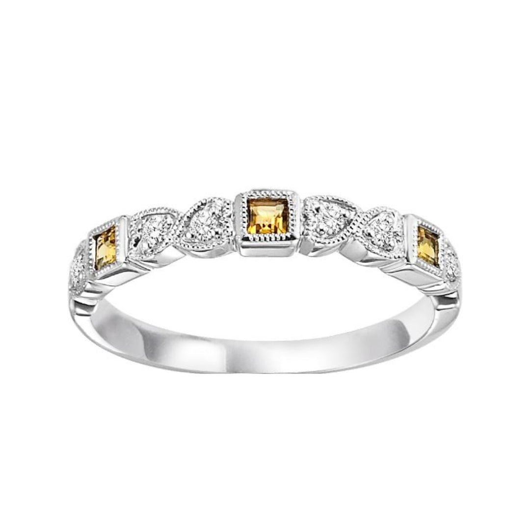 10K White Gold 0.14cttw Citrine & 0.10cttw Diamond Band