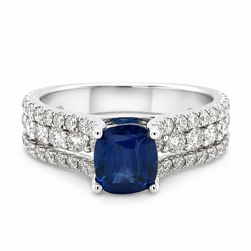 14K White Gold 1.55ct Sapphire & 1.28cttw Diamond Ring