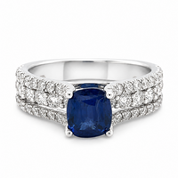 14K White Gold 1.55ct Sapphire & 1.28cttw Diamond Ring
