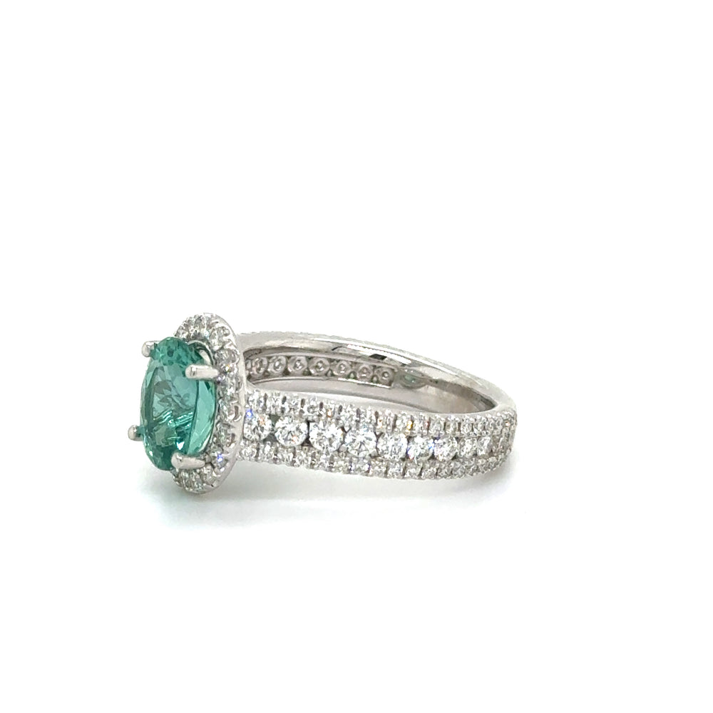 18K White Gold 2.04ct Oval Paraiba Type Tourmaline & 1.30cttw Diamond Ring