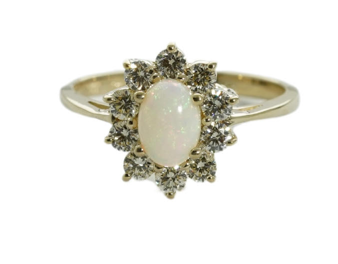 14K Yellow Gold 0.50ct Opal & 0.75cttw SI1 G-H Diamond Ring