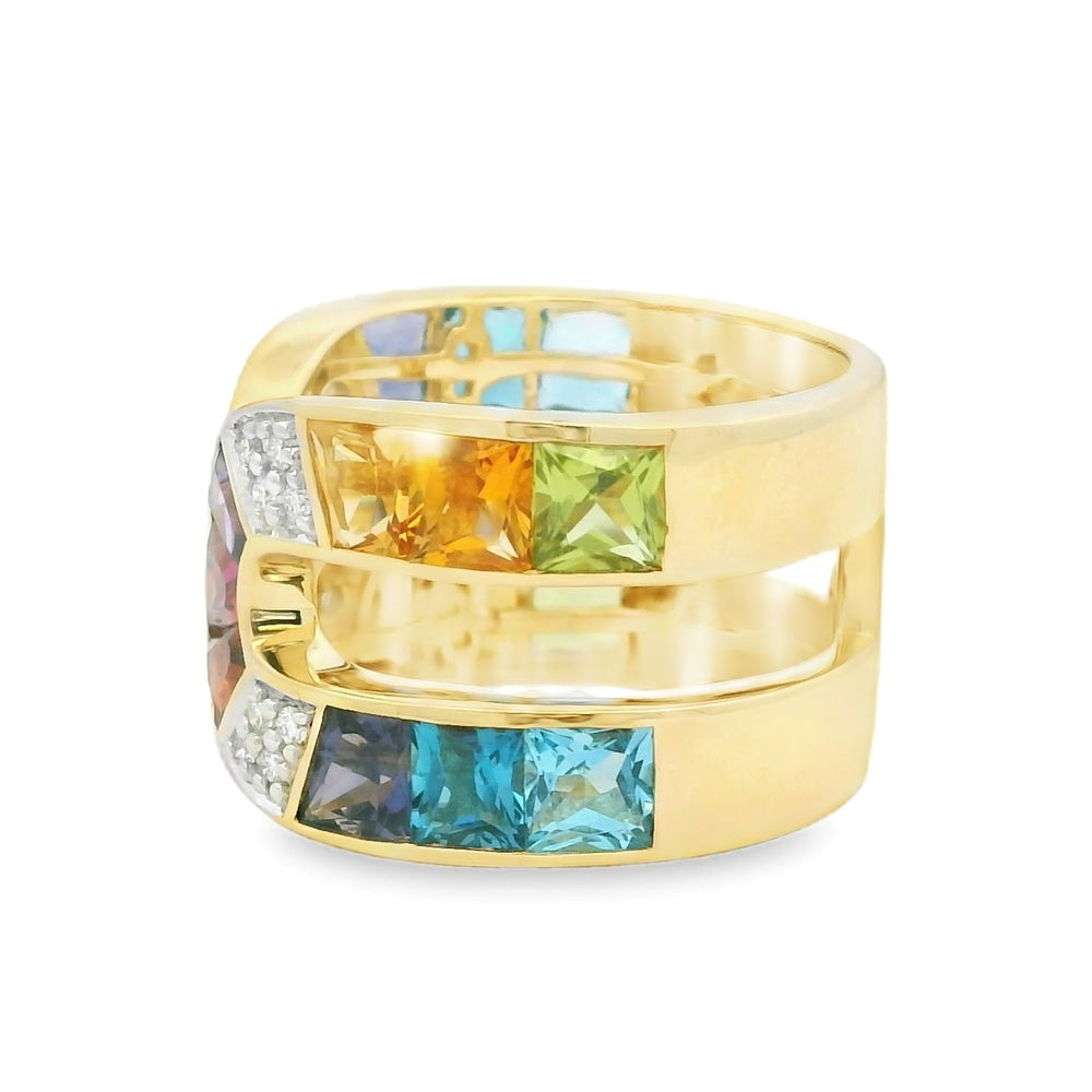 14K Yellow Gold Multi Gemstone & Diamond Ring by Bellarri