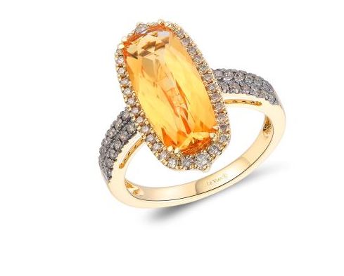 14K Honey Gold 3.60ct Cinnamon Citrine & 0.55cttw Nude & Chocolate Diamond Ring by LeVian