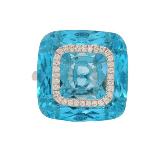 14K White Gold Swiss Blue Topaz & Diamond Ring by Bellarri