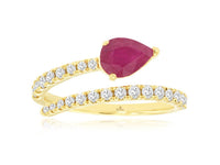 14K Yellow Gold Pear Cut Ruby & Diamond Ring by RJM