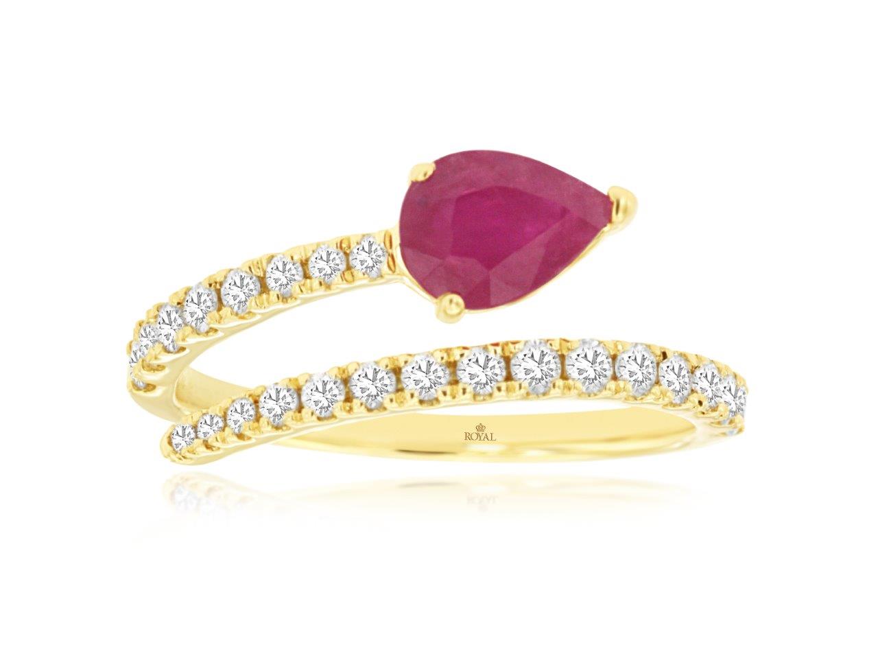 14K Yellow Gold Pear Cut Ruby & Diamond Ring by RJM