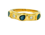14K Yellow Gold Bezel Set 0.53cttw Blue Sapphire & 0.10cttw Diamond Ring by RJM