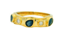 14K Yellow Gold Bezel Set 0.53cttw Blue Sapphire & 0.10cttw Diamond Ring by RJM