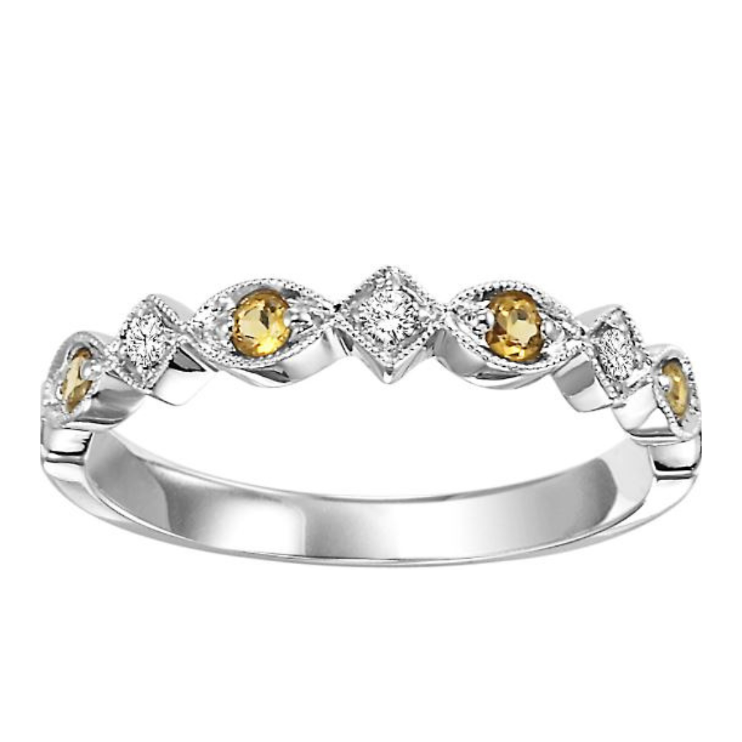 10K White Gold Citrine & Diamond Band