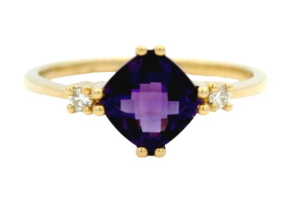 14K Yellow Gold 0.69ct Amethyst & 0.04cttw Diamond Ring