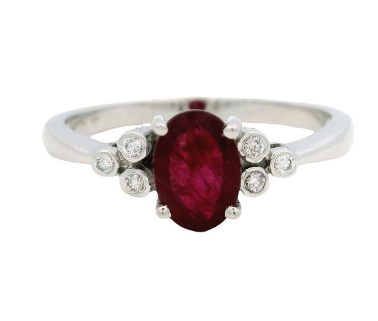 14K White Gold 0.74ct Ruby & 0.06cttw Diamond Ring