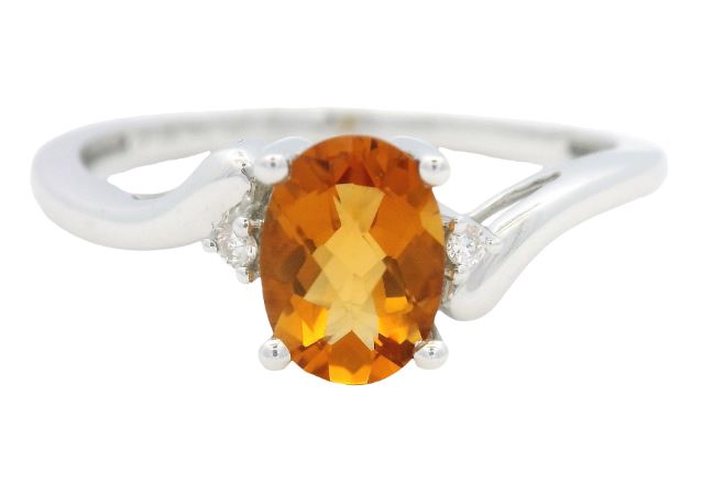14K White Gold 0.64ct Citrine & 0.014cttw Diamond Ring