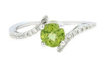 14K White Gold 0.50ct Peridot & 0.09cttw Diaond Ring