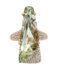 14K Rose Gold 8.05ct Prasiolite & 0.45cttw Diamond Ring by Bellarri