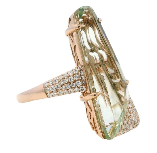 14K Rose Gold 8.05ct Prasiolite & 0.45cttw Diamond Ring by Bellarri