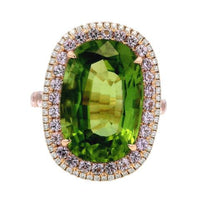14K Rose Gold 11.34 Peridot, 1.54cttw Pink Sapphire, & 0.58cttw Diamond Ring by Bellarri