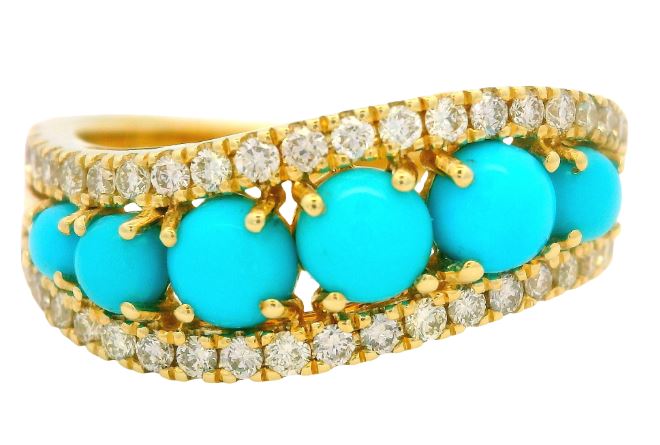 14K Honey Gold 1.19cttw Robin's Egg Blue Turquoise & 0.42cttw Diamond Ring by LeVian