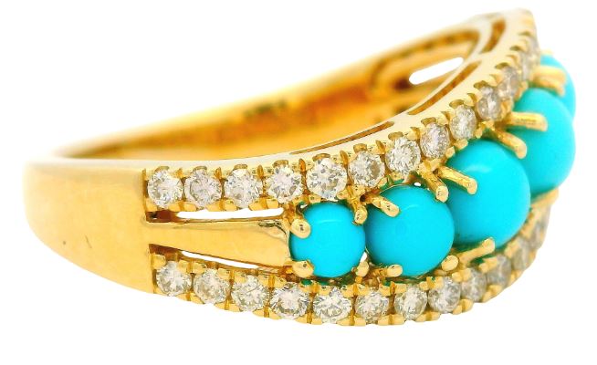 14K Honey Gold 1.19cttw Robin's Egg Blue Turquoise & 0.42cttw Diamond Ring by LeVian