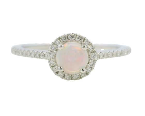 14K White Gold 0.29ct Opal & 0.15cttw Diamond Ring