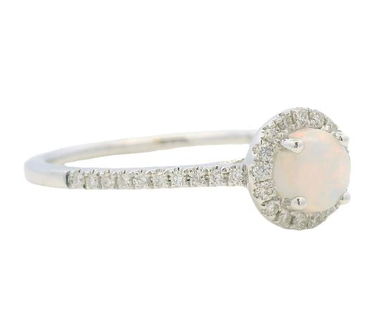 14K White Gold 0.29ct Opal & 0.15cttw Diamond Ring