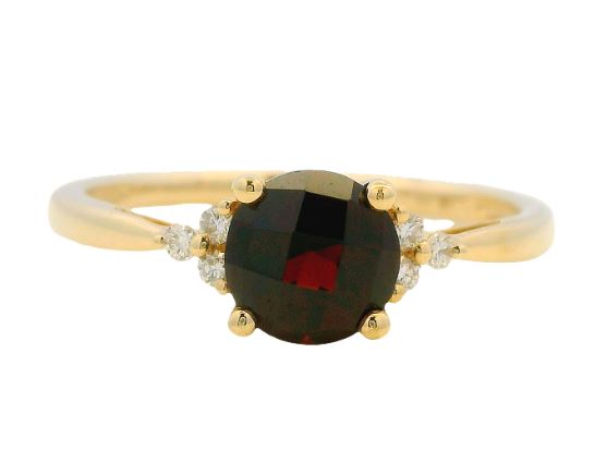 14K Yellow Gold 0.93ct Garnet & 0.06cttw Diamond Ring