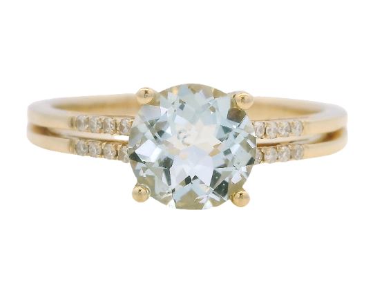14K Yellow Gold 1.10ct Aquamarine & 0.06cttw Diamond Ring
