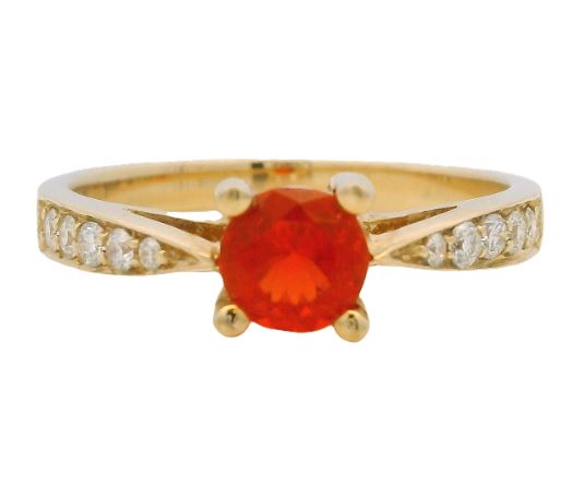14K Yellow Gold 0.36ct Fire Opal & 0.16cttw Diamond Ring