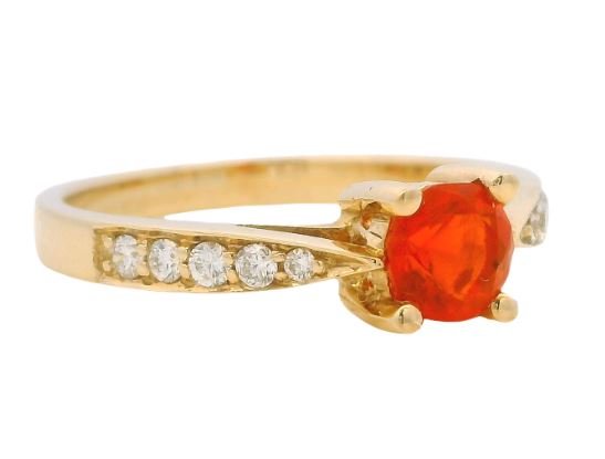 14K Yellow Gold 0.36ct Fire Opal & 0.16cttw Diamond Ring