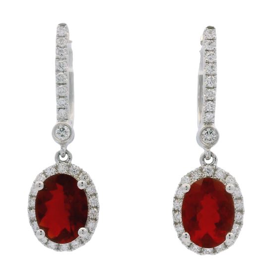 14K White Gold 1.61cttw Fire Opal & 0.48cttw Diamond Earrings