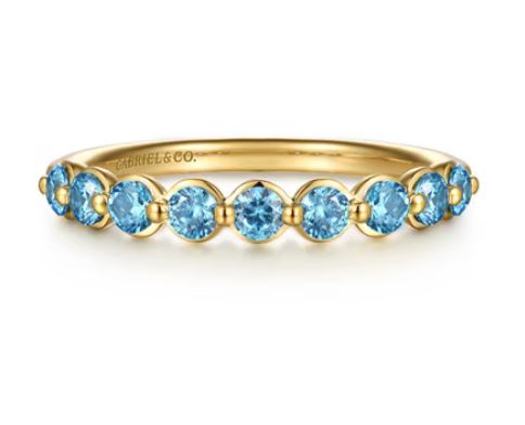 14K Yellow Gold 0.69cttw Swiss Blue Topaz Stackable Ring by Gabriel