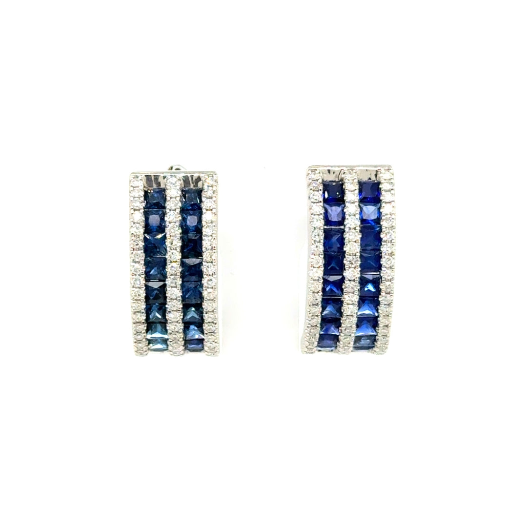 Platinum 3.16cttw Sapphire & 0.62cttw Single Cut Diamond Earrings